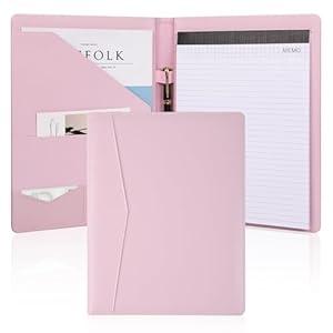 Pacific Mailer Padfolio Portfolio Leather Binder, Interview Legal Document Organizer, Business Card Holder Included Letter Sized Writing Pad [Pink, Piano Noir Faux Leather Matte Finish]  (Padfolio (9.75" x 12.5" x 1")