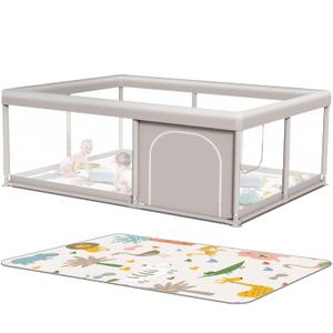 Hiaksedt Baby Playpen with Mat 65 "x 50 ", PlayPen for Babies and Toddlers, Grey With Mat