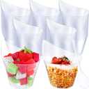 50 Pack Clear Plastic Dessert Cups with Tasting Spoons, Appetizer Cups Yogurt Parfait Bowls with Spoons for Party Supplies Catering Chocolate Desserts Buffet Food Display (7 oz)