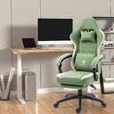 Dowinx Gaming Chair Breathable Fabric Game Chair with Gel Pad and Storage Bag, Comfortable Gamer Chair with Pocket Spring Cushion, Ergonomic Computer Chair with Footrest, Green