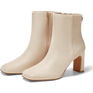 Coutgo Women's Square Toe Ankle Boots Chunky Block Heel Side Zipper Booties Faux Suede Winter Shoes (6, Beige)