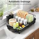 SAYZH Dish Drying Rack - Expandable Dish Rack for Kitchen Counter, Rust-Resistant Dish Drainer with Utensil Holder and Raised Guardrail, Kitchen Organizer for Cup and Bottle (Black)