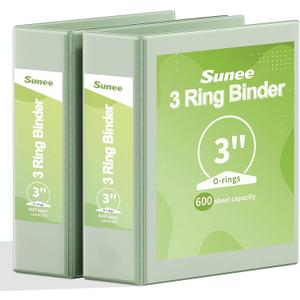 SUNEE 3 Ring Binder 3 Inch 2 Pack, Clear View Three Ring PVC-Free (Fit 8.5x11 Inches) for School or Office Supplies, Sage Green