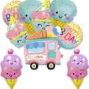 9PCS Ice Cream Foil Balloons Happy Birthday Ice Cream Mylar Balloon for ice Cream Themed Party Decorations Baby Shower Wedding Party Decorations