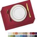Home Brilliant Cloth Placemats Set of 4 Red Linen Placemats for Dinner Heat Resistant Dining Table Mats Kitchen Place Mats for Party, Dark Red Burgundy