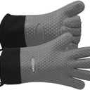 GEEKHOM BBQ Gloves Heat Resistant Oven Mitts - Silicone Grilling Gloves with 13.7" Arm Protection - Waterproof Pot Holder Non-Slip for Men & Women, Kitchen Outdoor Cooking, Baking, Camping, Light Gray