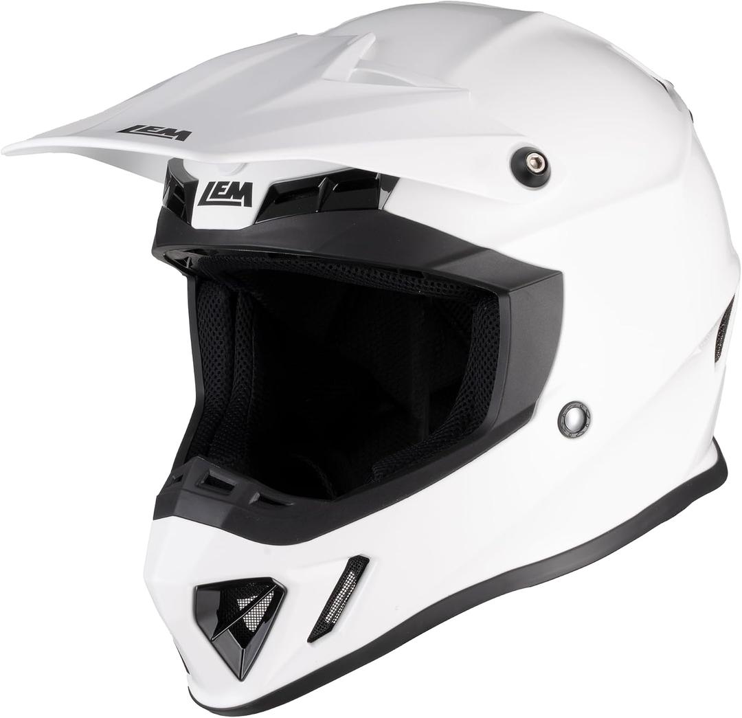 LEM Dirt Full Face Motorcycle Helmets Adult Bike Helmet for Men DOT Certified Motocross Helmet for Off-Road ATV BMX UTV, Adjustable Sun Visor, Fiberglass, Triple Series(White XL)