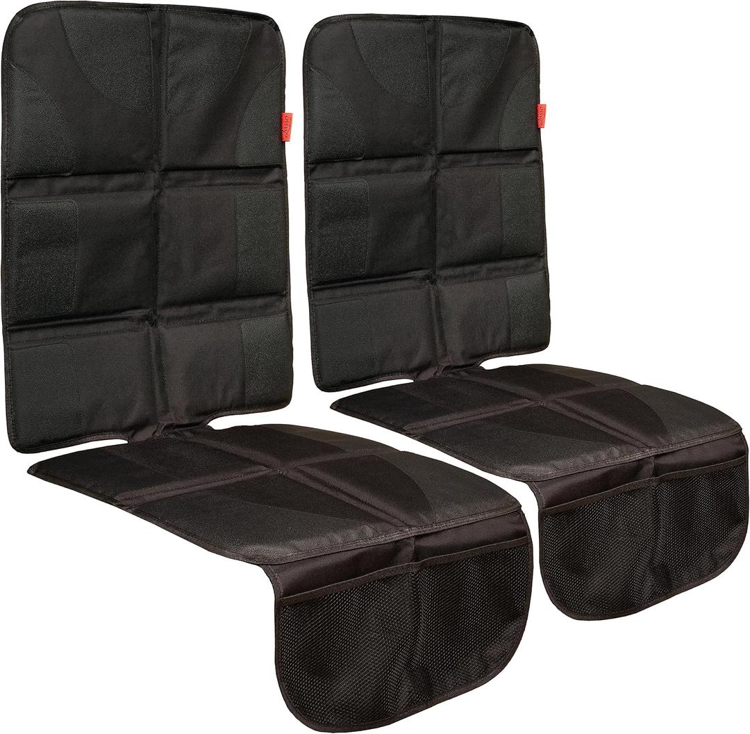 Lusso Gear Car Seat Protector (Value 2 Pack)  Thick Padding  Waterproof Cover Under Baby Seat with Two Mesh Pockets  Black Non-Slip Design (-2-Pack Black)