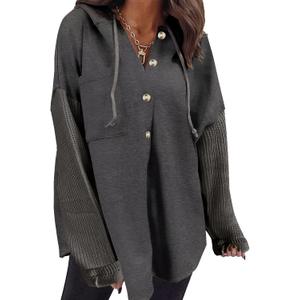 SHEWIN Women Oversized Hooded Sweatshirt Loose Fit Casual Button Hoodies with Pocket 2026 (Medium, Carbon Grey)