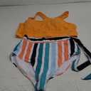 Dokotoo High Waisted Bikini Sets for Women Beach Scoop Neck Sleeveless Racerback Striped Print Trendy Swimsuit Sexy High Cut Tummy Control Bathing Suit Orange, Large