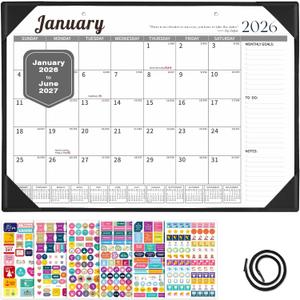 Ospelelf Desk Calendar 2026-2027 Wall Monthly Planner 12"x17" Leather Pad with Protective Cover 18 Months January 2026 - June 2027 Black