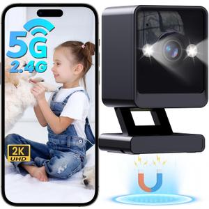 Indoor Camera, 2K Cameras for Home Security with Color Night Vision & Siren, 2-Way Audio for Pet/Dog/Baby/Nanny, 5GHz&2.4GHz WiFi Camera, Cloud & SD Card Storage, Works w/Alexa, Magnetic Base (1 Pack Black)