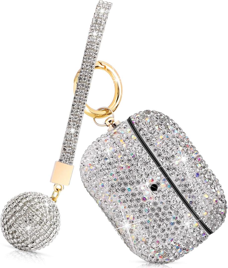 Luxurious Rhinestone AirPods pro Case, Protective Bling Diamonds AirPod pro Charging Protective Case Cover for Apple I10/I12 TWS (Silver-pro)