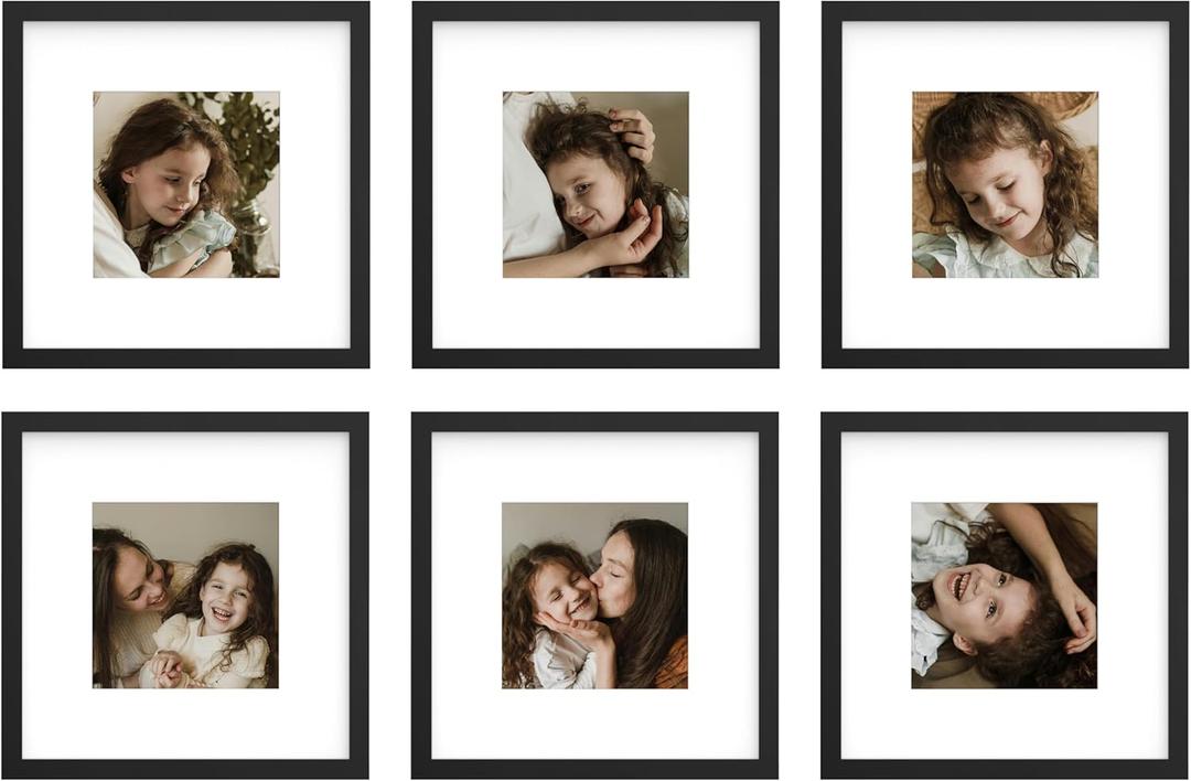 An&He 10x10 Picture Frames Set of 6, Displays 6x6 with Mat or 10x10 Without Mat Photos, Square Collage Wall Decor for Gallery, Wall Decor, Black