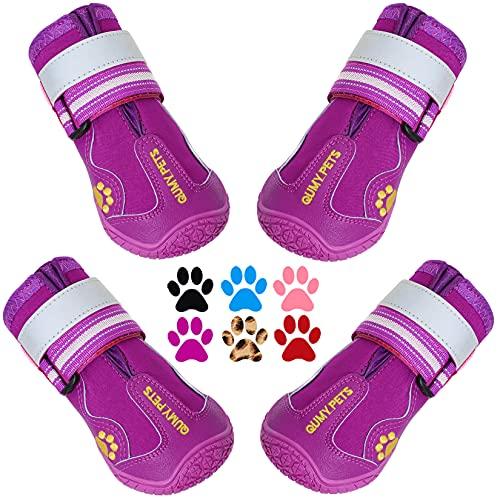 QUMY Dog Shoes for Large Dogs, Medium Dog Boots & Paw Protectors for Winter Snowy Day, Summer Hot Pavement, Water-Resistant in Rainy Weather, Outdoor Walking, Indoor Hardfloors Skid-Resistant Sole, Size 3