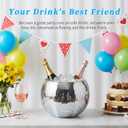9.8 Inch Disco Ball Ice Bucket, Mirror Silver Cooler for Wine, Beer & Champagne, Perfect Retro Party Accessory
