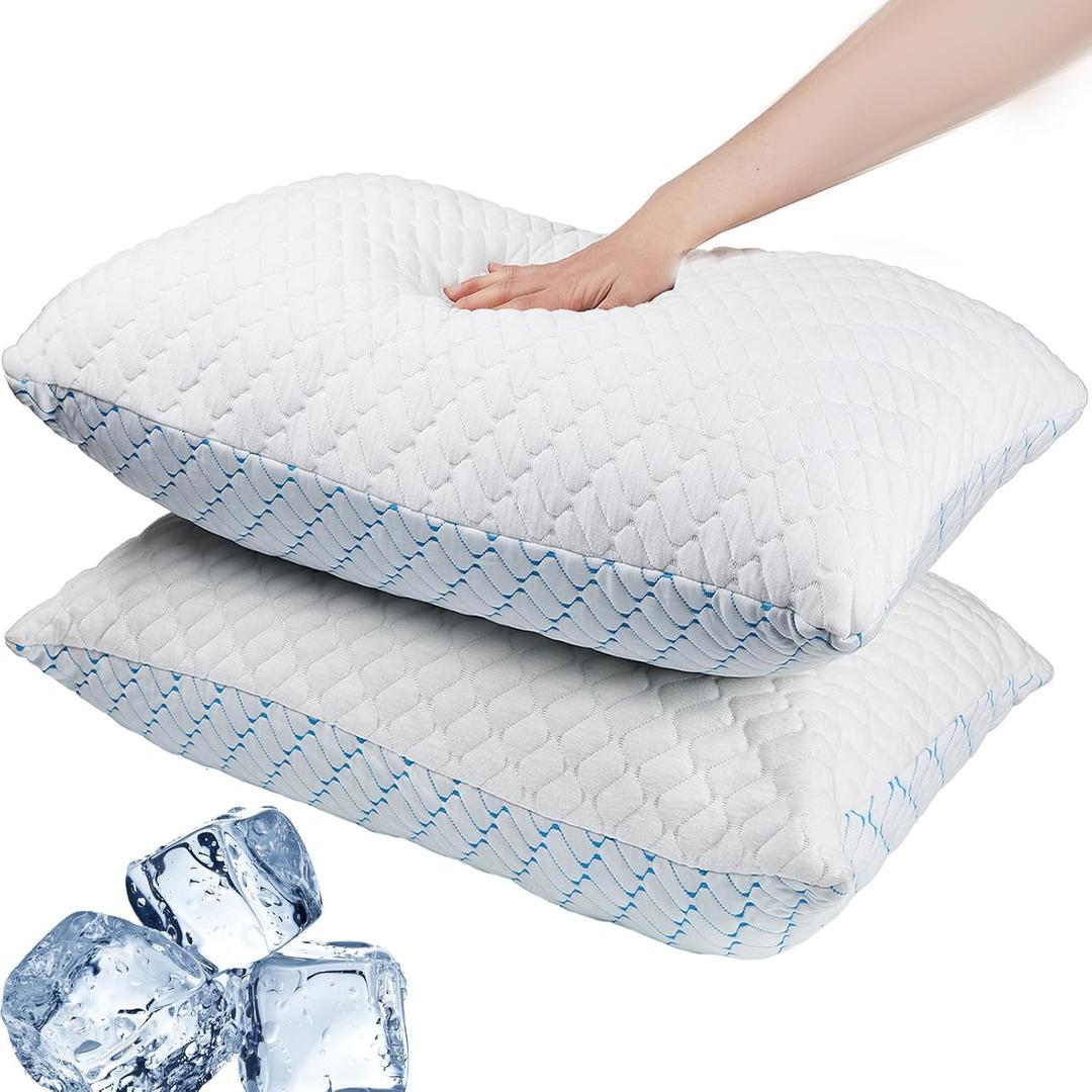 VAINOC Memory Foam Pillows King Size Set of 2,Adjustable Cooling Firm Pillow for Side Back Stomach Sleepers with Washable Removable Cover (White)