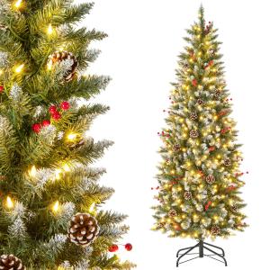 6 FT Pre-Lit Artificial Christmas Tree with 618 Snowy Tips 6 FT Pre-Lit Artificial Christmas Tree with 618 Snowy Tips