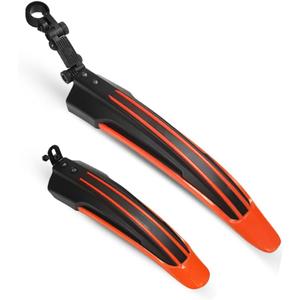 Adjustable Road Mountain Bike Bicycle Cycling Tire Front and Rear Mud Guards Mudguard Fenders Set (Orange & Black)