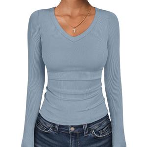 Anrabess Women Shirts V Neck Short/Long Sleeve Tops T-Shirt Basic Tees XS