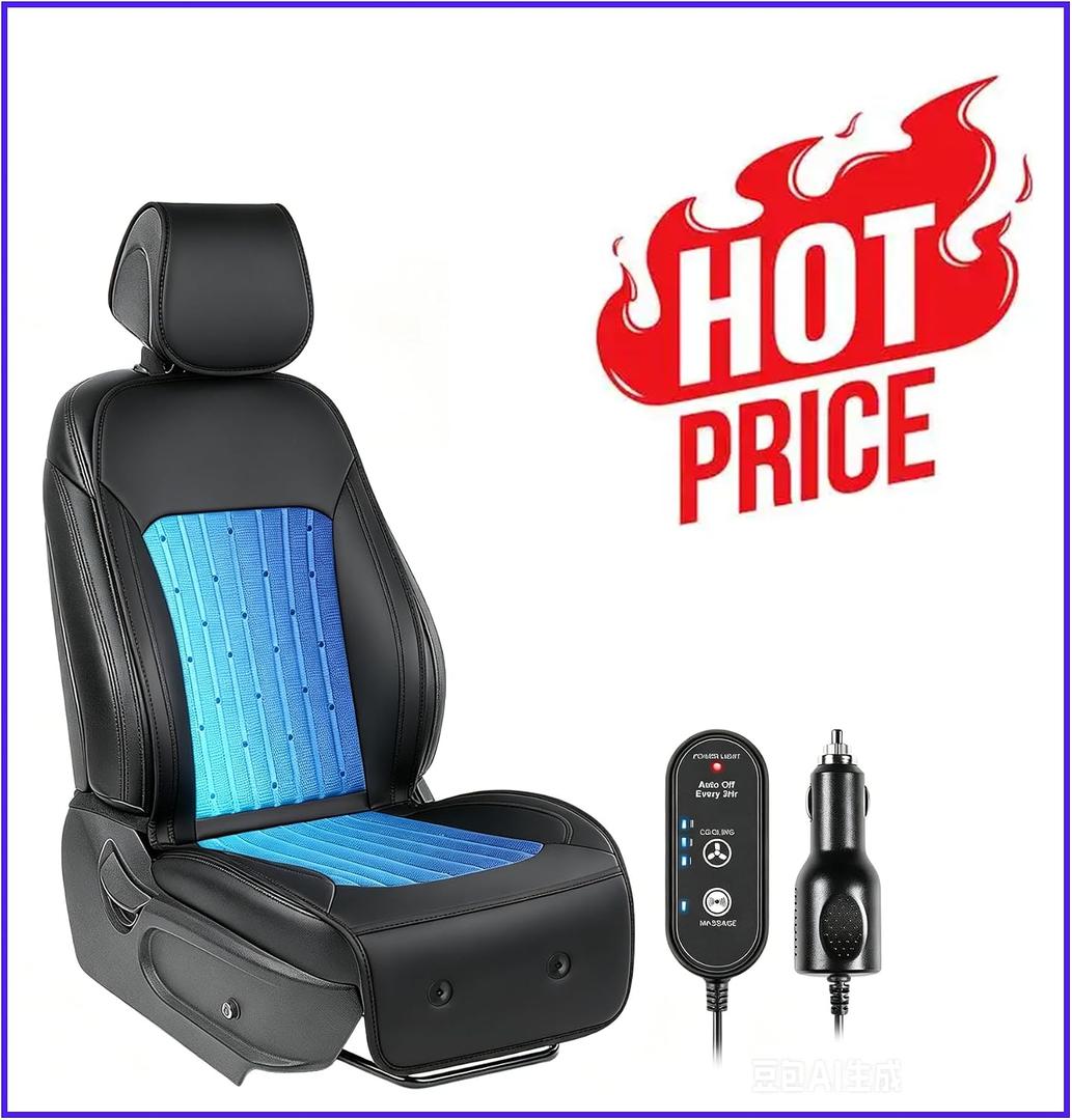 Paffenery 2026 Upgraded Cooling Car Seat Cover Front Seat, 12V-24V Ventilated Cooling Car Seat Cushion, Cooled Seat Cover for Car SUV Truck Universal Fit, Classic Black