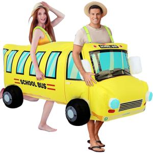 Couple Inflatable School Bus Costume for Adult Halloween Costumes 2 People Funny School Bus Costumes for Men Women Cosplay