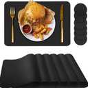 Bacgnyer Placemats Set of 6 Placemat with Coasters Heat Stain Scratch Resistant Non-Slip Waterproof Oil-Proof Washable Wipeable Outdoor Indoor for Dining Patio Table Kitchen Decor and Kids (Black 6)