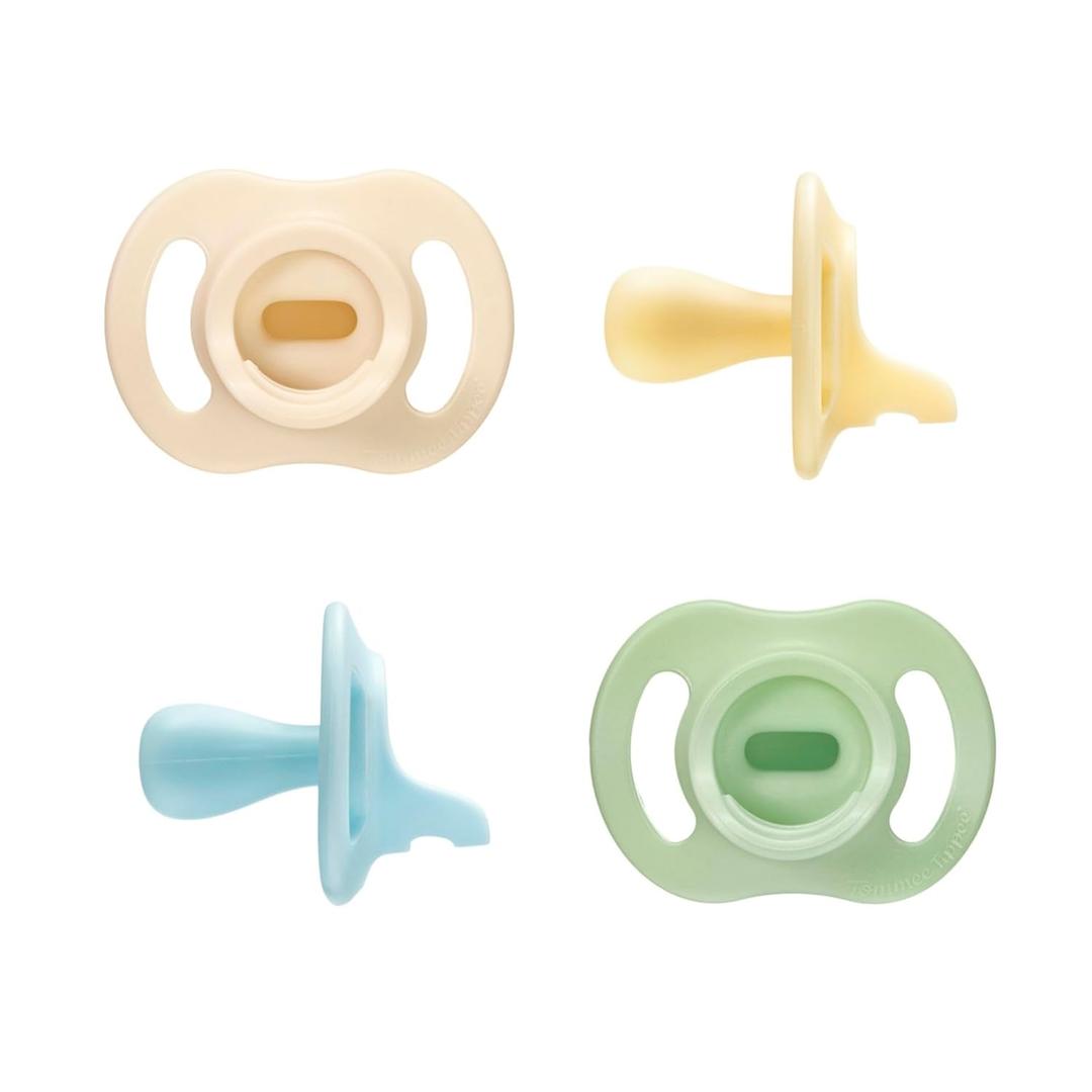 Tommee Tippee Ultra-Light StayPut Pacifier, One-Piece Silicone Design, 0-6m, 4 Pack (Cream/Yellow/Blue/Sage)