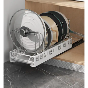 10 Divers Pot Lid Organizer Pot Lid Holder, Cabinet Pull Out Shelves, Slide Out Cabinet Organizer, Pot Lid, Bakeware and Pan Organizer(white)