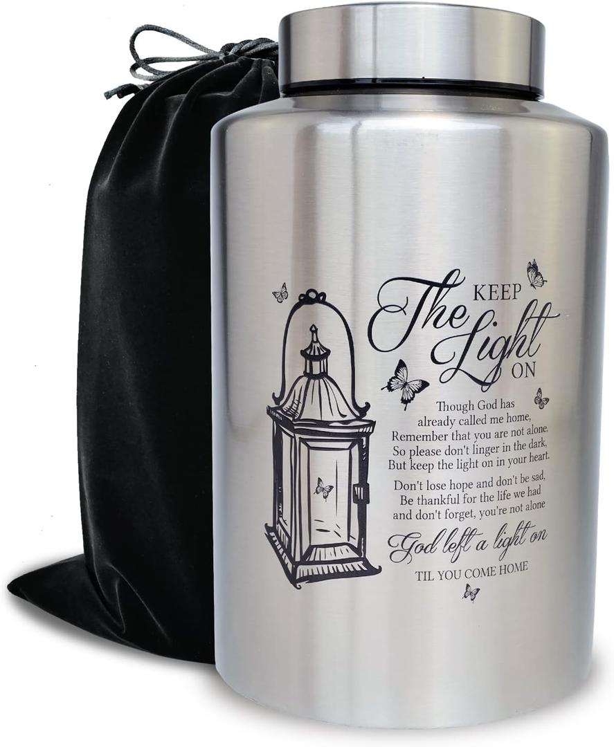 Large Urns for Adult Male Female Ashes, Up to 220 lbs Decorative Funeral Cremation Lamp Urn for Human Women Man Remains(Keep The Light On)