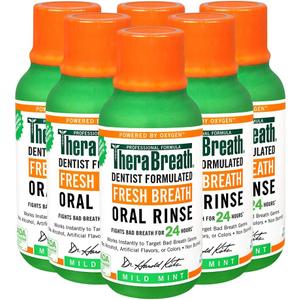 TheraBreath Fresh Breath Dentist Formulated Oral Rinse, Mild Mint, 3 Fl Oz (Pack of 6)