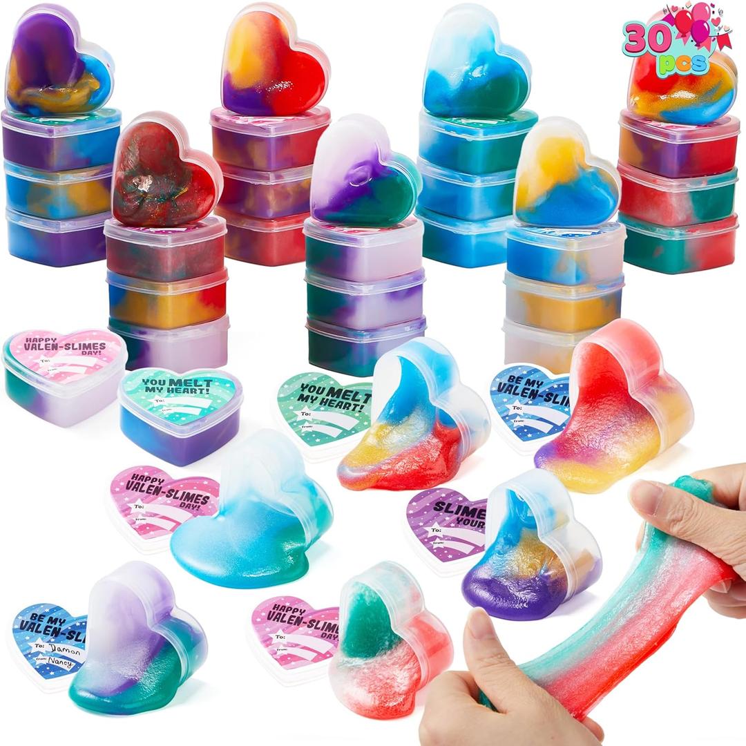 JOYIN 30 PCS Valentines Day Galaxy Slime Hearts for Kids Valentine Classroom Exchange Prizes, Party Favors, Gift Exchange