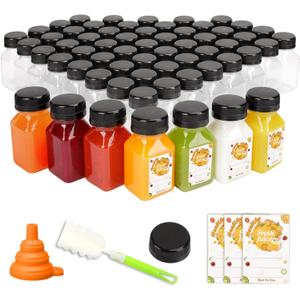 TOMNK 100pcs 4oz Juice Bottles, Reusable Small Shot Bottles with Lids, Labels, Funnel and Brush Beverage Containers for Juicing, Ginger Shots, Milk and Beverages (4 Ounce (105 Pack)
