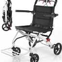 Aevi Lightweight Transport Wheelchair for Adults & Seniors, 19 lbs Folding Travel Wheelchair with 17.7" Seat, Portable Transport Chair for Caregivers, Narrow Wheelchair for Doorways (White - 1)