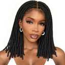 FAVE 14” Full Lace Dreadlock Wig Soft Faux Locs Wig with Baby Hair Synthetic Goddess Locs Braided Wigs for Black Women Natural Black Braided Wig for Daily Use Big Head Friendly