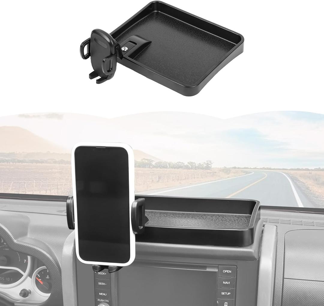 RT-TCZ Cell Phone Holder Dash Mount Holder with Storage Box Bracket Center Console Interior Accessories for Jeep Wrangler JK JKU 2007-2010