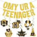 2 x Omy Ur A Teenager Gold Glitter Banner, 13 Birthday Girl Decorations, Teenager Birthday Banner, 13th Birthday Decorations For Girls
