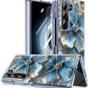 for Samsung Galaxy Z Fold 6 Clear Case Magnetic,Slim Lightweight Non Yellowing Wireless Charging,Hard PC Cute case for Galaxy Z Fold 6 [Relief Flower] MUS-CXDZ-05-07