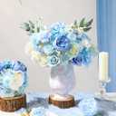 Artificial Flowers Combo, Faux Silk Dahlia Roses Bulk, Fake Bouquet with Stems Box Set for Wedding Arrangements Bridal Floral Baby (Light Blue, The Modern Classic)
