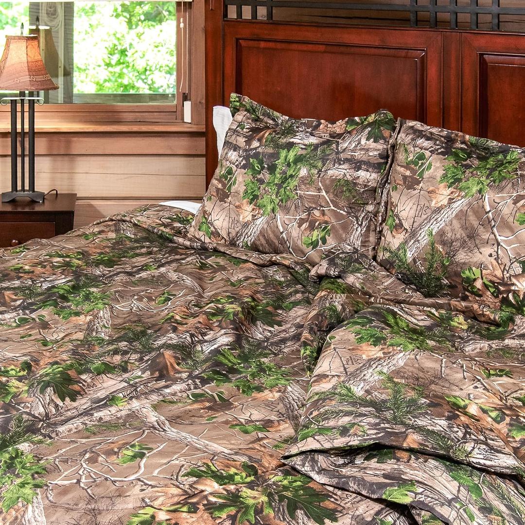 Northwest Realtree Full/Queen Size 1 Comforter and 2 Sham Set, All Seasons, Men and Women Soft Cabin Bedding, Xtra Green Camo