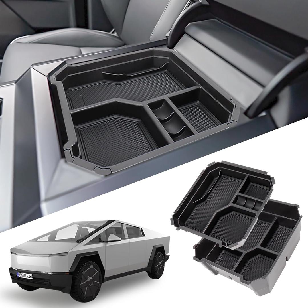 Center Console Organizer Compatible with Tesla Cybertruck 2024 2025 Double Layer Armrest Storage Box Middle Console Tray Interior Accessories