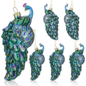 Funtery 6 Pcs Peacock Christmas Ornament 2.76" Vintage Glass Christmas Ornaments Purple Peacock Glitter Bird Decorations for Xmas Trees Wreaths Garland Farmhouse Home Decor