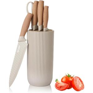 Knife Set, Wiztoynia 6-Piece Khaki Kitchen Knife Set for Home, Anti-Rust Non-stick Stainless Steel Sharp Chef Knife Set with Universal Knife Block for Kitchen, Ergonomical Design (Khaki)