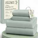 LANE LINEN 100% Organic Cotton Sheets King Size, 15" Deep Pocket Fully Elasticized Soft & Comfy Percale Bedding, Eco Friendly Naturally Temperature Regulating Cotton Sheets King- Cool Blue