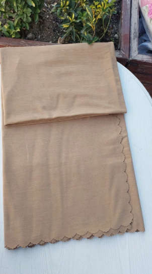 Light Brown Curtain with Scalloped Edge, 82" × 60"