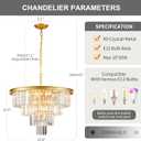 10 Light Modern Gold Crystal Chandelier for Dining Room 24'' Dining Room Light Fixture Contemporary Pendant Round 4-Tier Adjustable Height for Living Room, Foyer, Entryway, Bedroom
