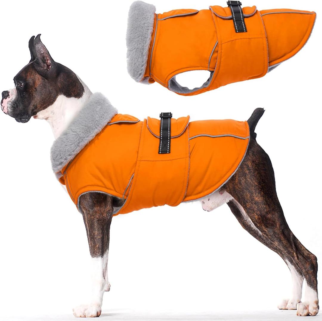 Lelepet Dog Coat Waterproof Dog Jacket Reflective Fleece Vest with Adjustable Buckle & Leash Hole Windproof Cold Weather Coats for Medium Dogs, Warm Hunting Vest, Orange, M