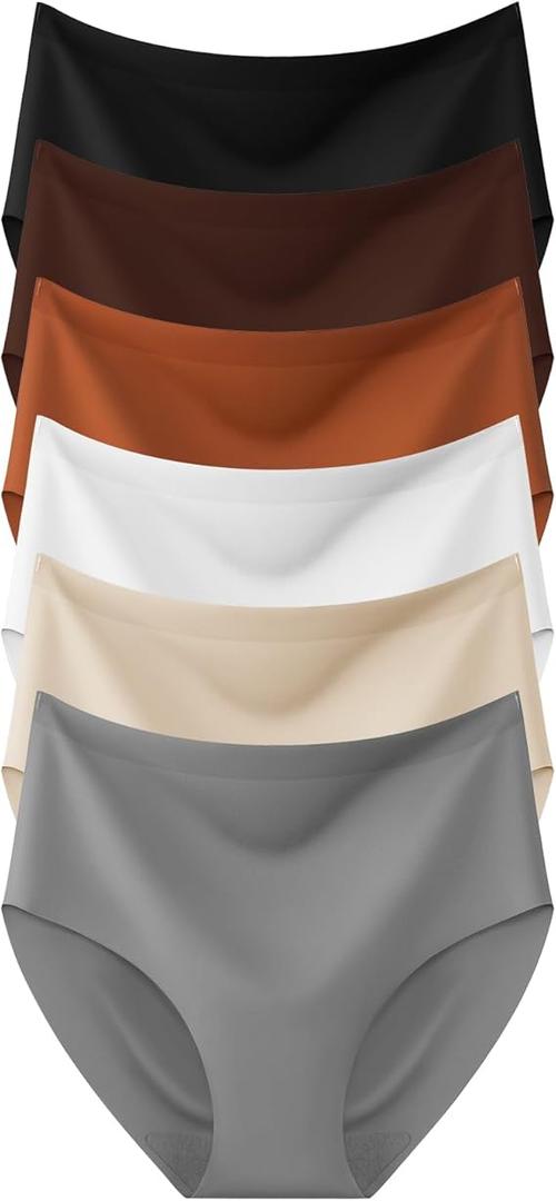 Womens Seamless Underwear High Waisted Full Coverage Briefs No Show Soft Breathable Panties 6 Pack, Size L