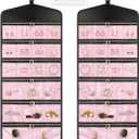CHICECO Hanging Jewelry Organizer With Zippered Pockets,40 Pockets Travel Jewelry Organizer Storage for Cloest,Wall,Door (Pink)
