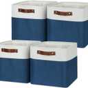 Temary Fabric Storage Cubes 11x11 Cube Storage Bins 4Pack Blue Storage Baskets for Organizing Home, Closet, Empty Gift Baskets with Handles (White&Blue) (111111)